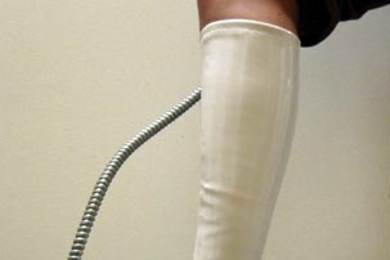 These bellow-heeled boots by graduate student Amanda Parkes are designed to pump out air as you walk. <a onclick="MM_openBrWindow('seamless-boot-enlarged.html','','width=509, height=583')">
<span onmouseover="this.className='cursorChange';">Open image gallery</span>
</a>
<noscript> <a href="seamless-boot-enlarged.html">
<em>(no JavaScript)</em>
</a>
</noscript>