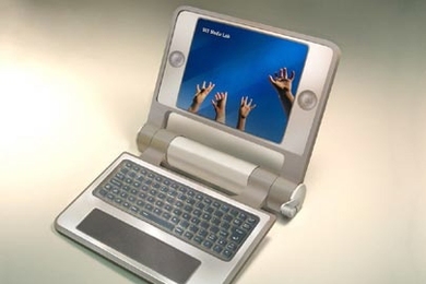 Gov. Mitt Romney wants Massachusetts schoolchildren to get the $100 hand-crank laptops developed at the MIT Media Lab. The above image shows the laptop design.