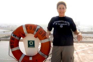 Dr. Barbara O'Pray poses aboard the U.S.N.S. Comfort, where she volunteered helping victims of Hurricane Katrina this September.