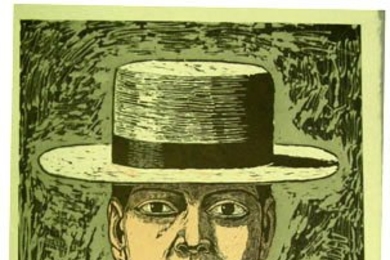 'Man with Hat,' a 1984 woodcut by Aaron Fink, is part of an exhibit opening at The Dean's Gallery in the Sloan School of Management on Jan. 3.
