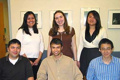 Winners of the Kelly Douglas Awards, from left to right, front row, Patrick Boyle, Nikhil Nadkarni, and Joel Yuen; back row, Julia Ìªlvarez,  Jocelyn Rodal, and Ji-Eun Park.