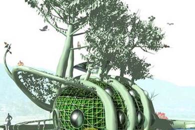 This artist's rendering shows the Fab Tree Hab, a home made of living plants.