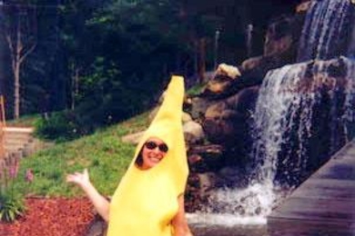 MIT Sloan student Elizabeth McQuillan gets into the spirit of Banana Village, the North Conway, N.H., amusement park she purchased and ran.