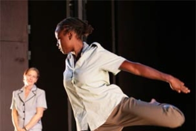 UCLA student Taisha Paggett, front, and choreographer Victoria Marks, rear, will offer a master dance class at MIT on Oct. 19.