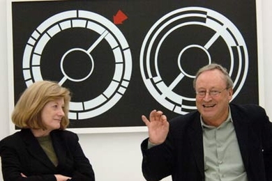Jane Farver, director of the MIT List Visual Arts Center, left, introduced William Mitchell, professor of architecture and media arts and sciences, when he spoke on digital interconnectivity last week.