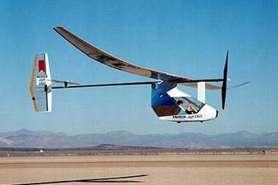 MIT Professor Mark Drela designed Daedalus, shown here, a lightweight aircraft that set the world distance record for human-powered flight.