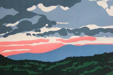 A detail from Neil Welliver's "Landscape," a 1973 serigraph. An exhibit of the American painter's landscapes is on view at the Dean's Gallery at MIT.