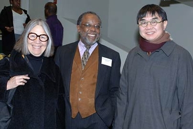 Architecture and planning dean Adele Santos, left: Ted Landsmark, director of Boston Architectural College, center, and Ho Yung Chang, architecture department head, welcomed participants to 'Architecture Race Academe: The Black Architect's Journey.'