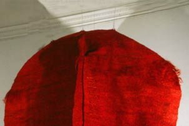 Magdalena Abakanowicz' 'Abakan Red,' 1969, made of sisal and mixed media, is part of WACK! Art and the Feminist Revolution, the catalogue for which was published by MIT Press. (Courtesy of the National Museum in Wroclaw.)