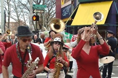 The groundbreaking ceremony for the Central Square Theater on Massachusetts Ave, celebrated by many members of the Cambridge, MIT and theater communities, ended with a parade led by the Second Line Brass Band.
