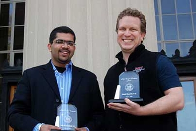 Left to right, Karl Taylor Compton Prize winners Raja Bobbili and David Danielson.