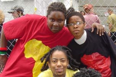 The all-female drag king troupe Nappy Grooves at the 2007 Gay Pride Festival in San Francisco.