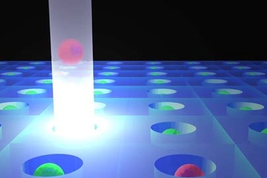 MIT has developed a new system for sorting cells that involves special "traps" in a silicone layer bonded to a microscope slide. Cells with specific properties are then levitated out of their traps using the pressure of a beam of targeted light from a low-cost laser. A flowing fluid then sweeps the selected cells off to a separate reservoir