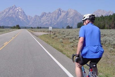 Professor Jeff Tester cycling toward Teton Pass, near the border between Idaho and Wyoming.