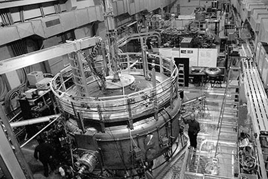 Senior research scientist Jay Kesner stands by the now-operational LDX fusion reactor, in which a series of experiments are being run.