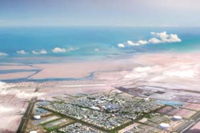 An artist's rendering of the proposed carbon-neutral community being developed in Abu Dhabi.