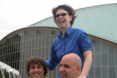 ESD Academic Administrator Elizabeth Milnes with two of "her" ESD PhD students, Daniel Livengood and Mike Hanowsky.