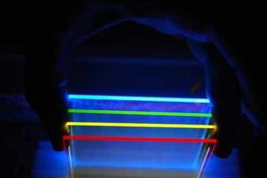 Organic solar concentrators collect and focus different colors of sunlight. Solar cells can be attached to the edges of the plates. By collecting light over their full surface and concentrating it at their edges, these devices reduce the required area of solar cells and consequently, the cost of solar power. Stacking multiple concentrators allows the optimization of solar cells at each wavelength,...