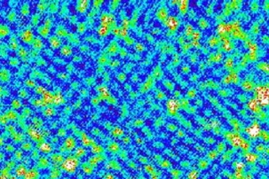 This scanning tunneling microscope image of a bismuth superconducting compound shows a characteristic checkerboard pattern. The researchers believe this pattern indicates the presence of a charge density wave.