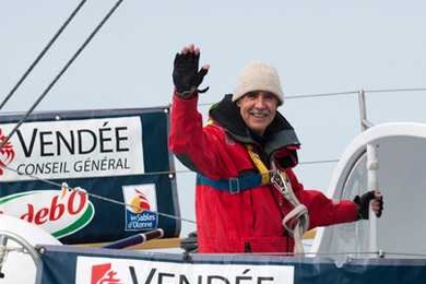 Rich Wilson SM '76 aboard his 60-foot racing yacht, Great American III, as he competes in the Vendée Globe solo sailboat race.