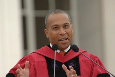 Massachusetts Gov. Deval Patrick delivers his address during MIT's 143rd Commencement on June 5, 2009.