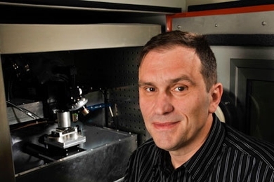 Professor Franz-Josef Ulm with the nanoindentation machine in his research lab.