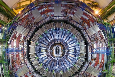 A view of the detector in the 12,500-ton Compact Muon Solenoid experiment (CMS).