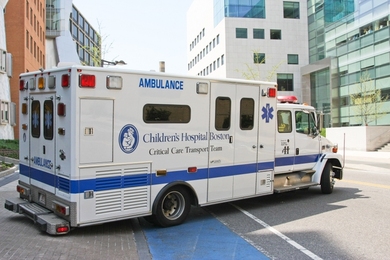 The Children's Hospital critical care vehicle leaves the Stata Center to test the medical telepresence system.