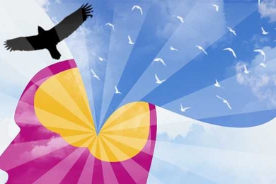 Conceptual image of ideas spewing from a human head