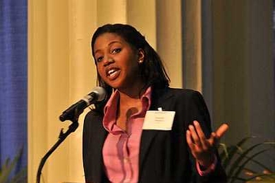 Graduate student Zenzile Brooks spoke of the power of MIT’s gifts at the event