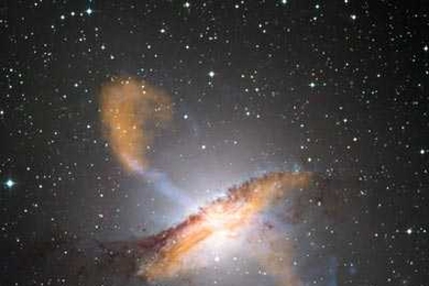 Color composite image of Centaurus A, revealing the lobes and jets emanating from the active galaxy’s central black hole.
