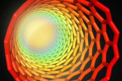 A carbon nanotube (shown in illustration) can produce a very rapid wave of power when it is coated by a layer of fuel and ignited, so that heat travels along the tube.