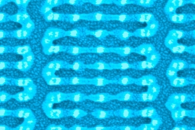 MIT researchers coaxed tiny, chainlike molecules to arrange themselves into complex patterns, like this one, on a silicon chip. Previously, self-assembling molecules have required some kind of template on the chip surface — either a trench etched into the chip, or a pattern created through chemical modification. But the MIT technique instead uses sparse silicon “hitching posts.” The molecule...