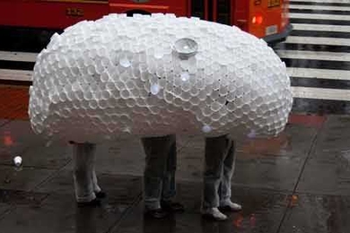 The Egg, a student project in artistic practice and transdisciplinary research, walking down Mass Ave.