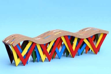 Colorful, wave-shaped bench by Frederick Kim '11. First Prize winner of the 2010 MADFAB Competition.