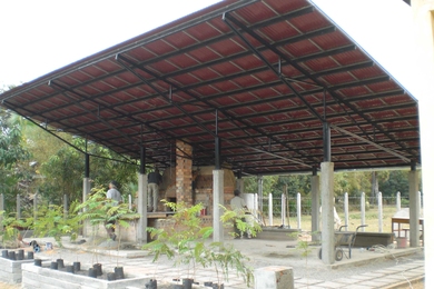 Construction of the outdoor kitchen and dining pavilion took place in January with community members and students from the Design for a Sustainable Future Architecture class.