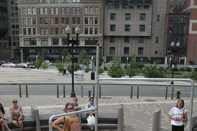 Team Found's "Time Machine" – which is sited adjacent to South Station, is devised to help users understand relative travel distances in the city.