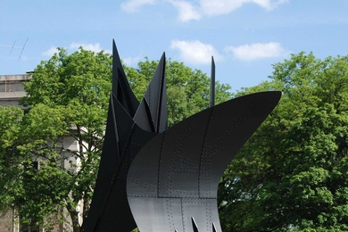 In the summer of 2009, the MIT List Visual Arts Center carried out a major conservation effort to preserve and maintain a number of important pieces in MIT’s public art collection. "La Grand Voile" (The Great Sail) by Alexander Calder was among the works treated. Here, the sculpture can be seen after its renovation.