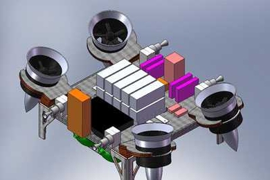 When fully assembled, Talaris will consist of the carbon fiber vehicle, four electric ducted fans to simulate lunar gravity, lithium polymer batteries to power the fans, compressed gas thrusters and nitrogen tanks to provide the fuel and thrust to maneuver the vehicle, and an avionics system to navigate it.