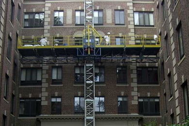 Crews were hard at work on the outside facade of Burton-Conner this summer. Much work was done on the main entrance side of the building, including repair and re-pointing of brick, repairing medallions and rebuilding and painting the front entrance.
