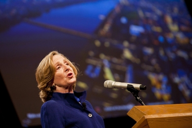 MIT President Susan Hockfield delivers her address at the beginning of the State of the Institute forum.
