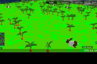 Students will not only be using pre-built simulations, but also creating their own. Pictured here, the StarLogo TNG program code, expressed by the puzzle piece blocks, underlying a model of ecology and evolution, and the resulting 3-D simulation.