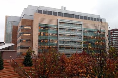 The Koch Institute, seen from the Stata Center's amphitheater. MIT researchers will begin moving into the new building next week.