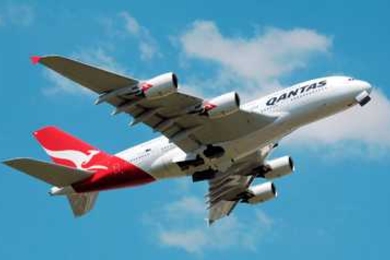 A Qantas A380 takes off from London's Heathrow Airport.