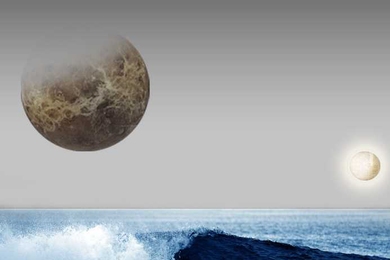 Artist’s rendition of what liquid oceans on young rocky planets may have looked like.