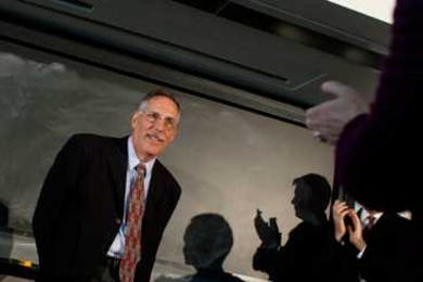 Institute Professor Peter Diamond PhD ’63 attends a press conference in October after it was announced that he had won the Nobel Prize.
