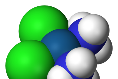A 3-D rendering of cisplatin.