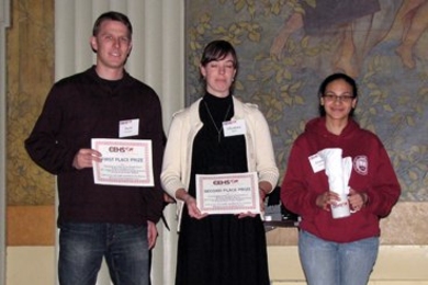 CEHS poster session graduate student winners, from left to right: David Weingeist (first place), Christine Birch (second place) and Chandni Valiathan (third place).