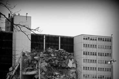 A building in Chicago's Cabrini-Green development is demolished in February 2010.