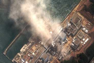 An image from DigitalGlobal showing smoke coming from the Fukushima nuclear power plant on Monday.